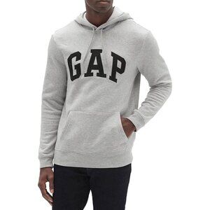 GAP Men's XXL Grey Navy Logo Fleece Hooded Sweatshirt